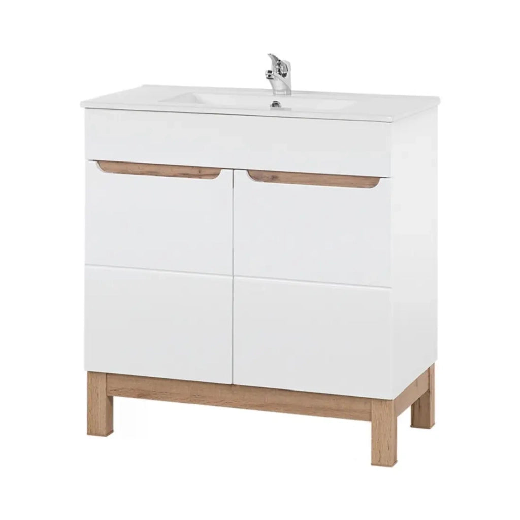 Set da bagno ERMANO: mobiletto sotto lavabo 80cm + lavabo rettangolare da incasso + sifone