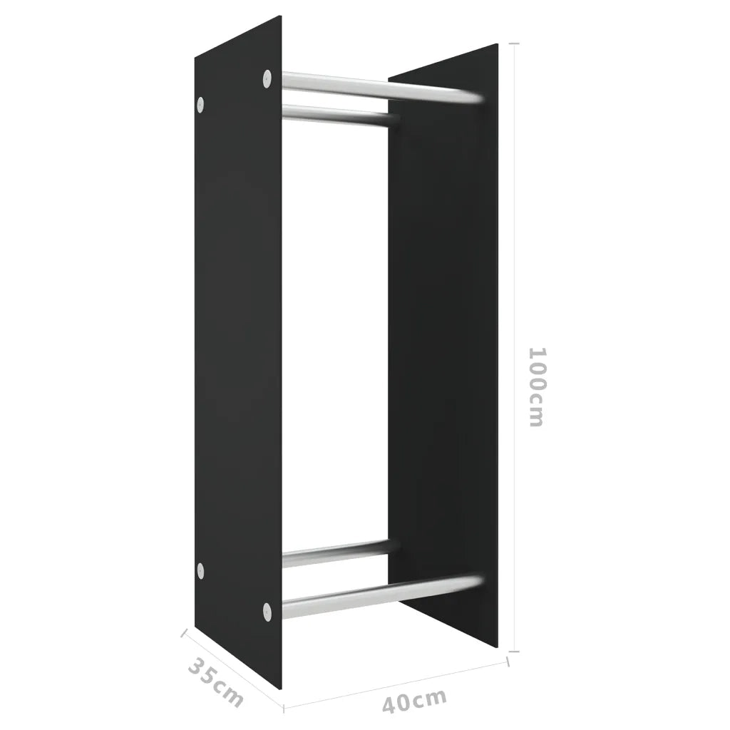 Porta Legna-Contenitore per Legna Nero 40x35x100 cm in Vetro Temperato