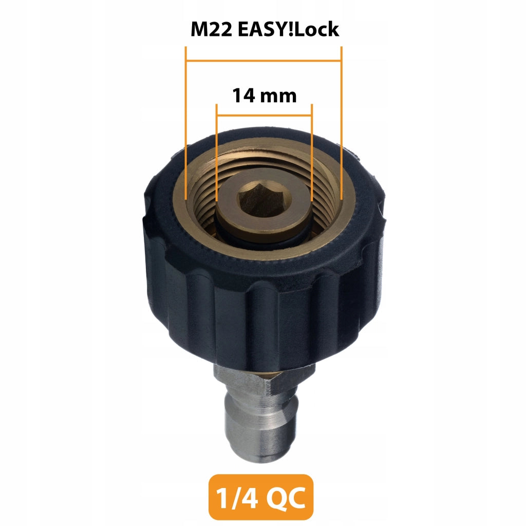 Adattatore M22 EASY!Lock a QC 1/4 – Compatibile con Idropulitrici Kärcher HD/HDS | Ottone + Acciaio, 200 Bar, 60°C