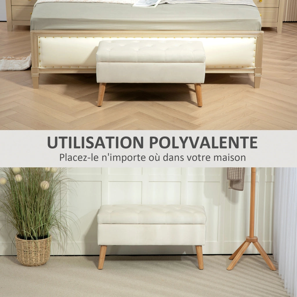 Cassa cassettiera in tessuto velluto con gambe in legno ¨C Zephmum ¨C Crema 80x35x42 cm