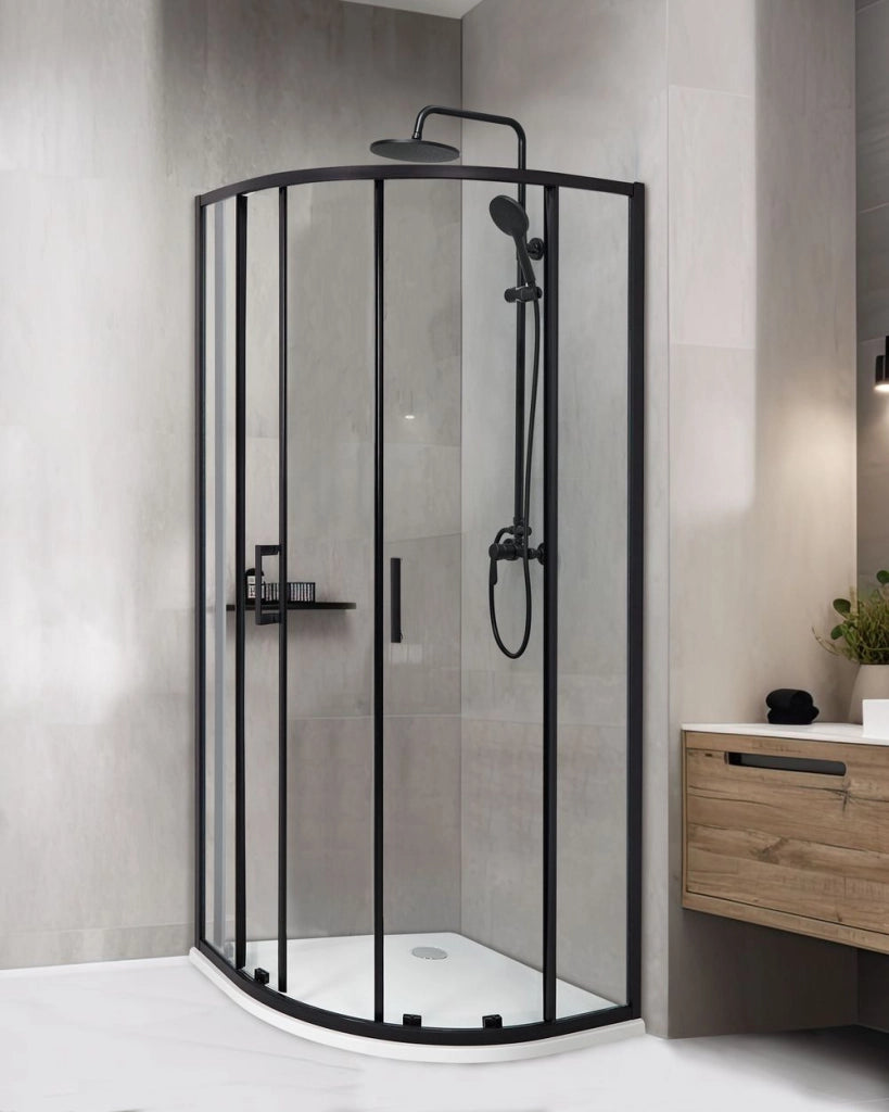 Box Doccia Semicircolare Vetro Temperato Doppia Porta nero 80 x 80 x 185 cm bagno