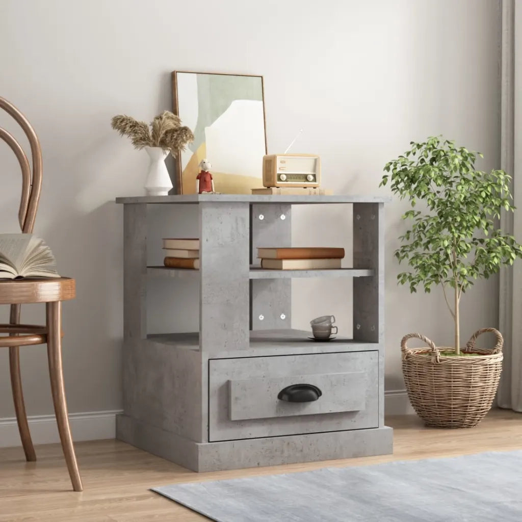 Tavolino | Tavolo laterale Grigio Cemento 50x50x60 cm in Legno Multistrato