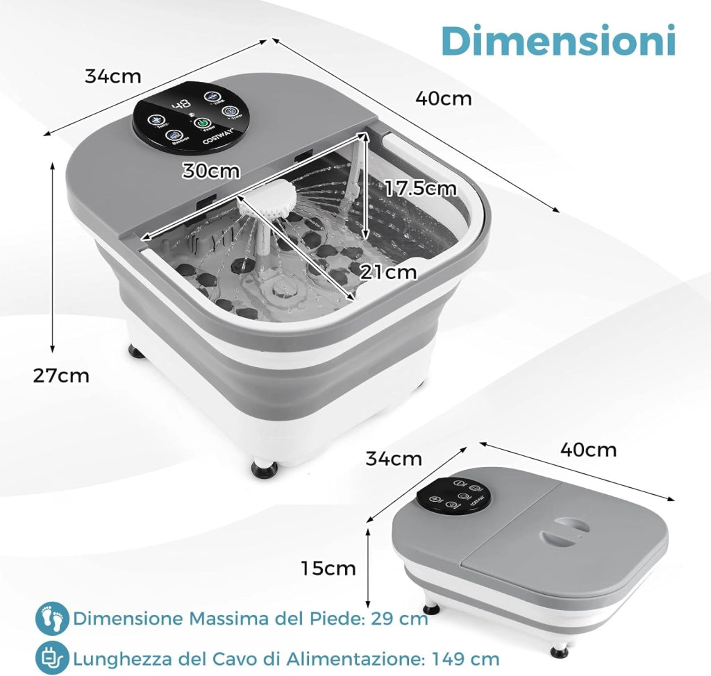 Massaggiatore Pieghevole per Pediluvio, Idromassaggiatore Plantare con Calore Doccia e Timer, Massaggianti Shiatsu Motorizzate, 35-48 ℃