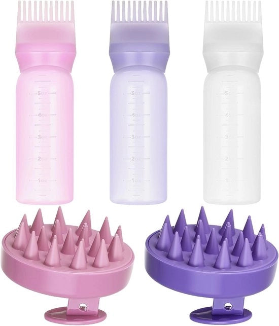 Set di 5 flaconi applicatori di olio per capelli con spazzola per massaggio capo applicatore per tintura capelli