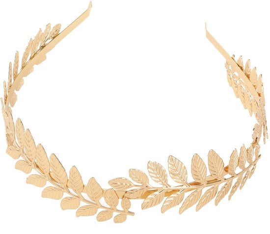 Fascia da sposa con foglie, diadema, capigliatore in stile romano, dorato