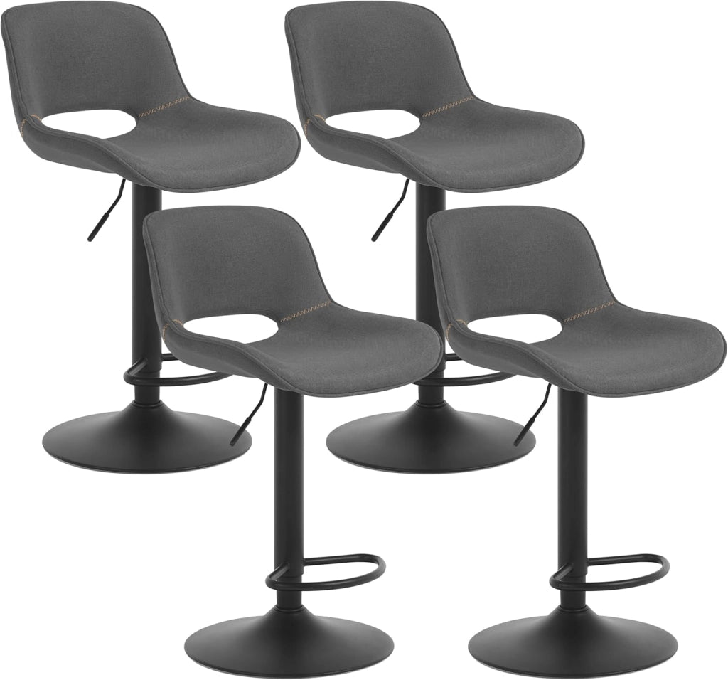 Set di 4 Sgabelli da Cucina, Sedia da Bar in Lino, Sgabello Regolabile in Altezza, con Schienale, Seduta Imbottita Girevole a 360°, per Bistrot, Pub, Base in Metallo, Blu, BH438bl-4
