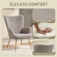 Poltrona Moderna in Tessuto Sherpa Imbottita con Schienale Alto e Braccioli, Grigio