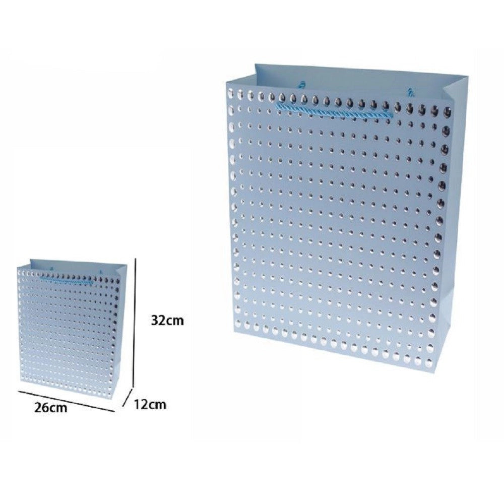Trade Shop - Set 3pz Buste Regalo Shopper Azzurra Borchie Maniglie Cordoncino 32x26x10cm 69943 -