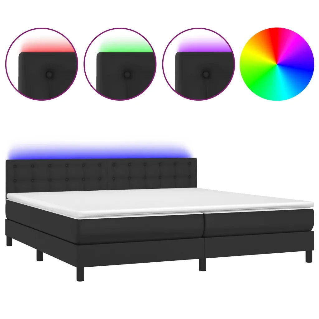 Giroletto a Molle con Materasso e LED Nero 200x200cm Similpelle cod mxl 61119
