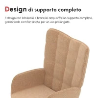 Poltrona a Dondolo Imbottita in Legno e Acciaio con Rivestimento Bouclé, 71x98x101 cm, Marrone