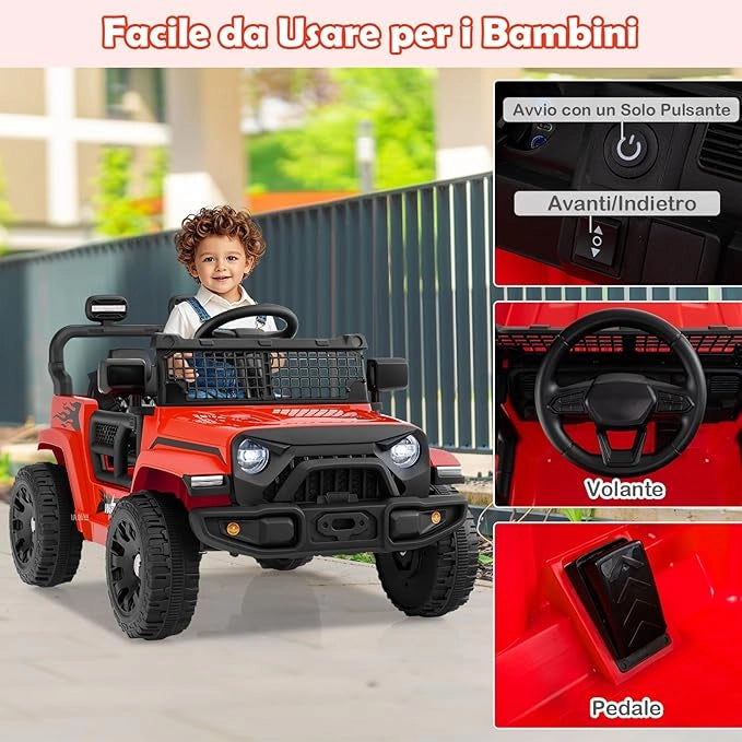 12V Macchina elettrcia per Bambini, Auto con Telecomando 3 Velocità Luci LED Musica, Doppi Motori, Veicolo Elettrico per Bambini 3+ Anni, Carico 30 kg (Rosso)
