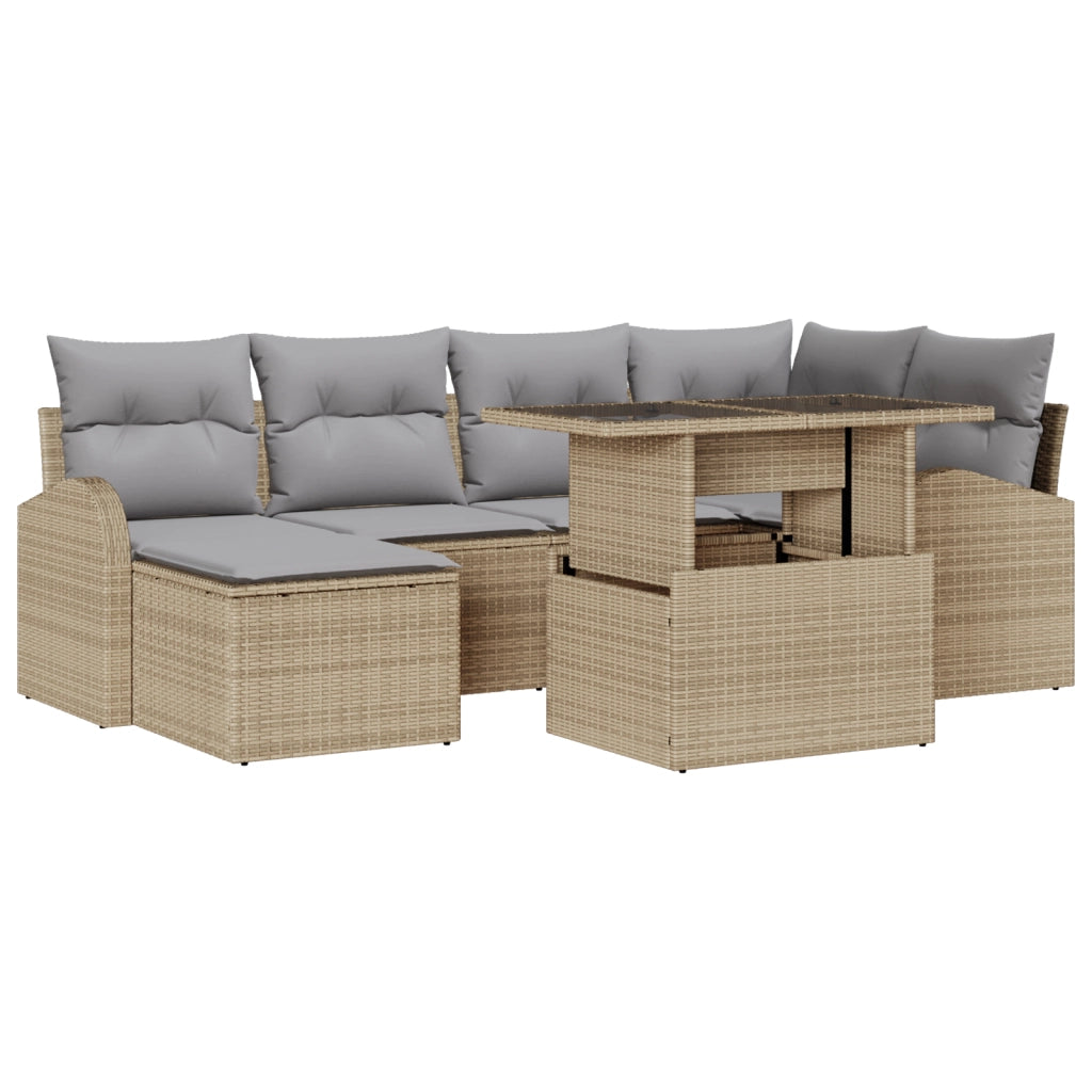 Set da Giardino  a 7 Pezzi con Cuscini Beige in Polyrattan