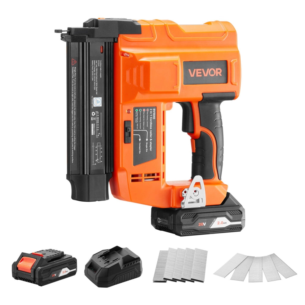 Chiodatrice Brad a Batteria 20V Calibro 18, Fissatrice 2 in 1 con Batteria 2.0Ah, Caricabatterie, 1000 Chiodi e Punti, per Lavorazione Legno e Fai da