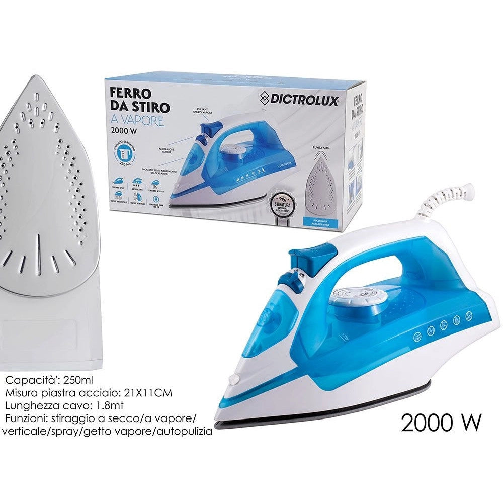 Trade Shop - Ferro Da Stiro 2000w Elettrico A Vapore Piastra In Acciaio Inox Con Ugello Spray 250ml -