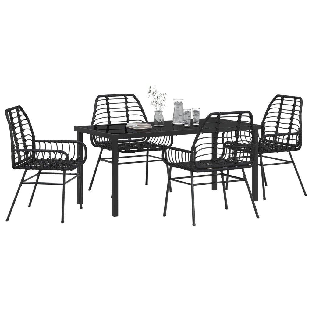 Set da Pranzo da Giardino 5 Pezzi Nero Polyrattan