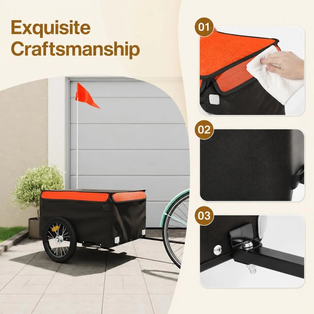 Bicycle Trailer, Black And Orange, 45 Kg, Iron