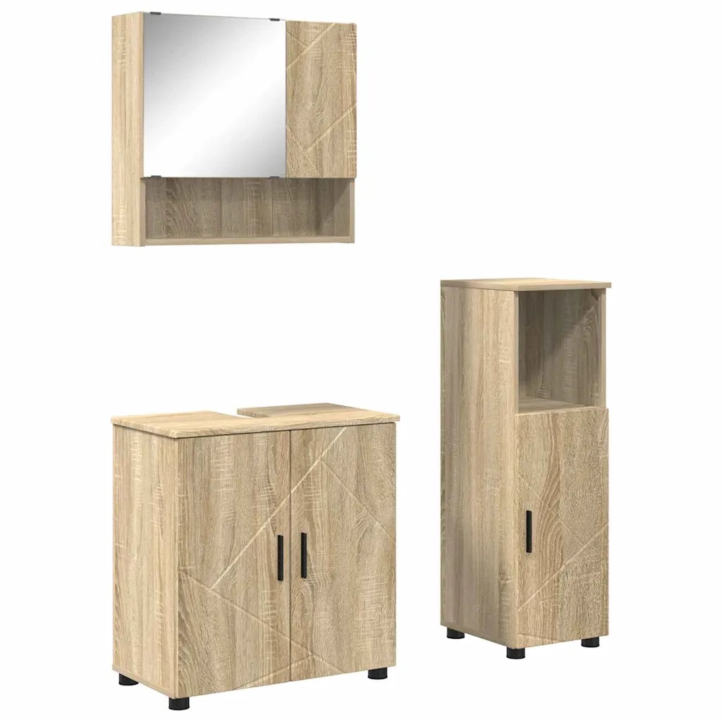 Set di mobili per il bagno con porta 3 pcs Rovere Sonoma