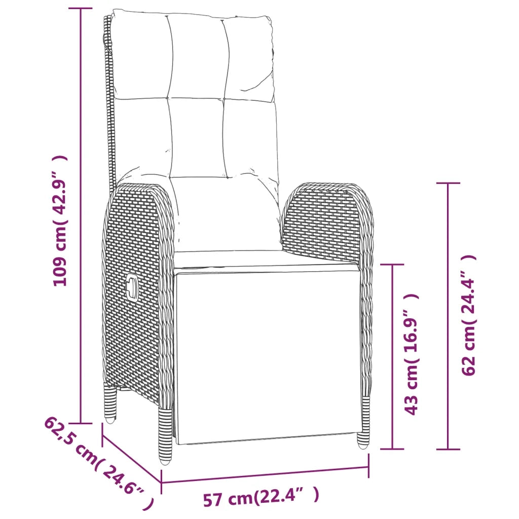 Sedie Reclinabili da Giardino 2 pz con Tavolo Grigio Polyrattan 319909