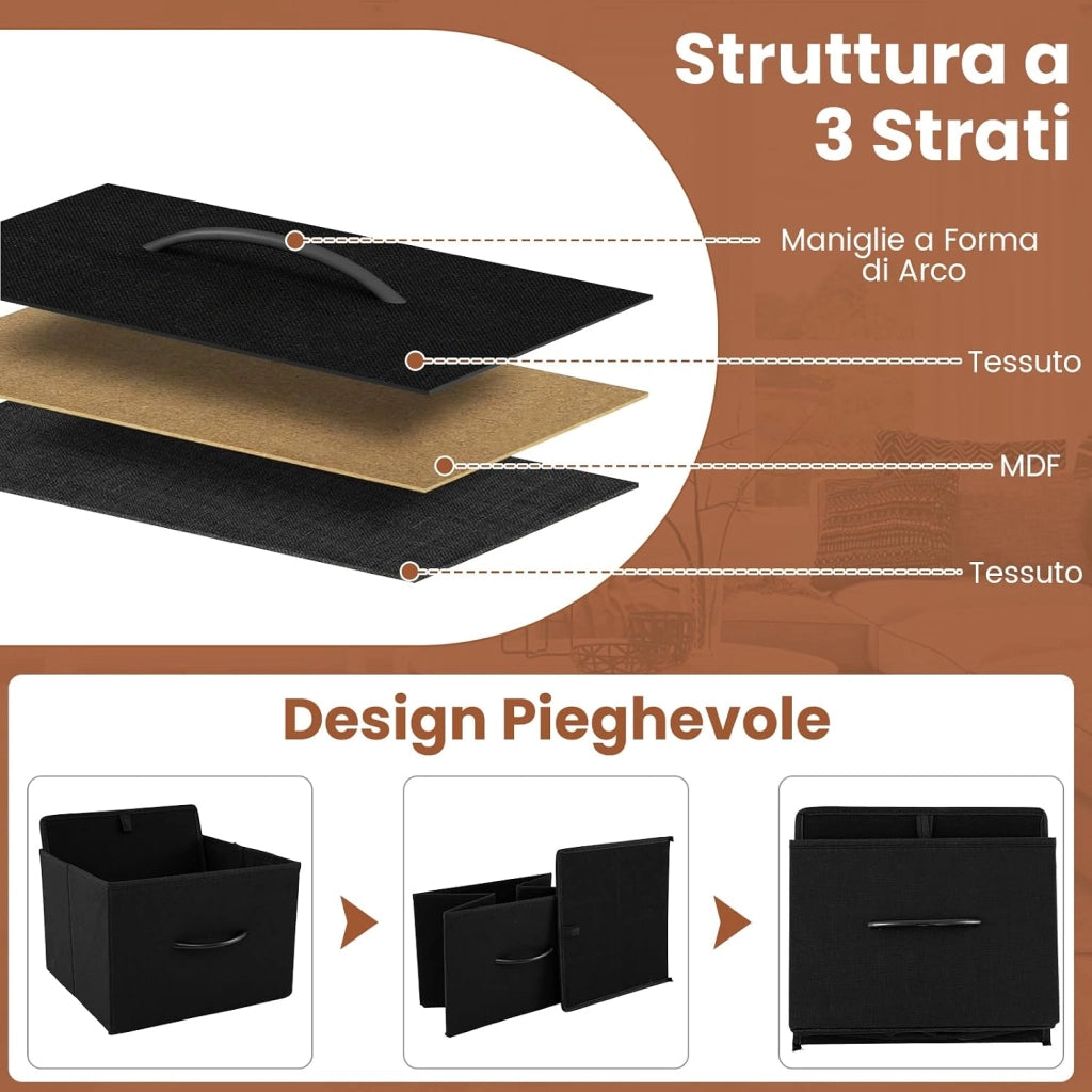 Comò con 5 Cassetti, Cassettiera con 2 Mensole Aperte in Legno e Struttura in Metallo, Unità Organizzatore per Conservazione per Ingresso e Soggiorno, 100×30×80 cm (Nero)