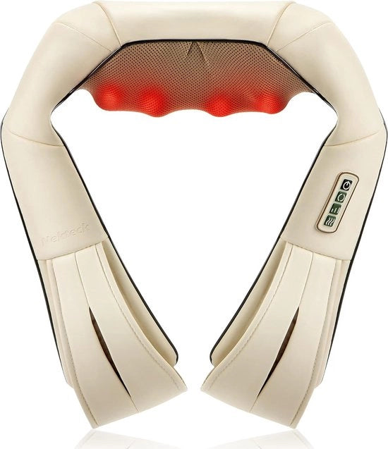 Massaggio profondo con calore, massaggiatore per auto e ufficio, massaggio per collo, spalle, schiena, vita - Beige