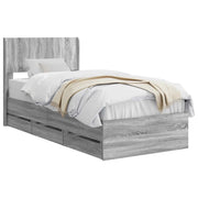Letto singolo | Letto per adulti | Struttura del letto con stoccaggio e testata Sonoma grigio
