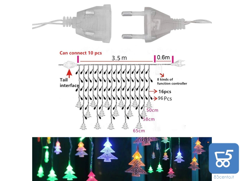 Catena Luminosa Strisce 96 LED 96 RGB 8 Modalità Impermeabili IP44 per Natale 3.5 Metri