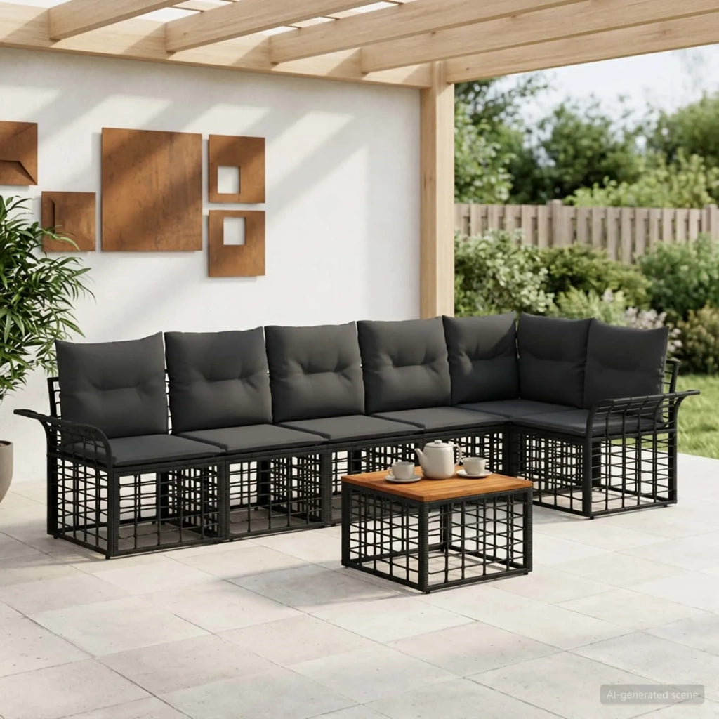 Set di divani da esterno 7 pcs Nero e Grigio scuro Poliestere 3437693