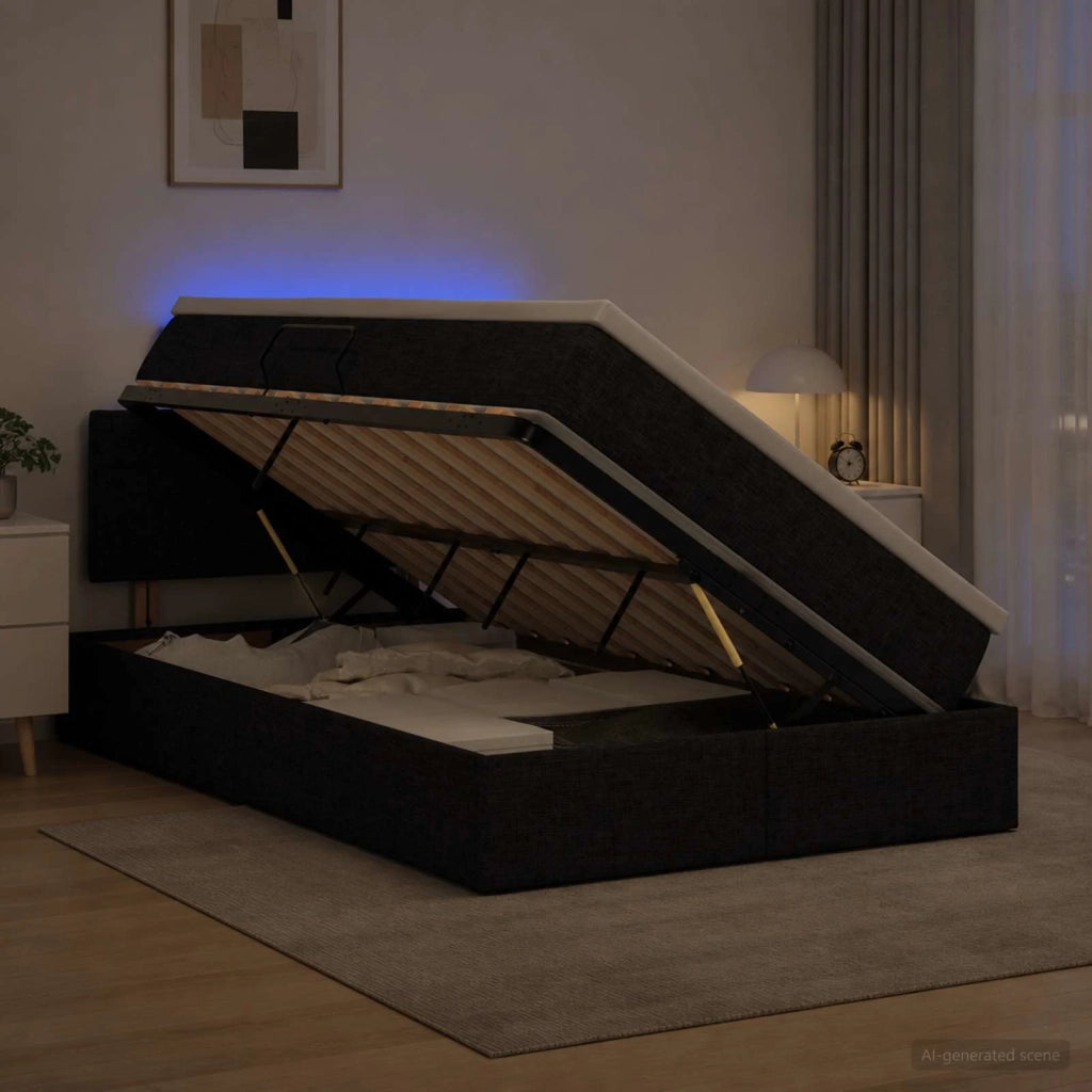 Letto con contenitore LED e materasso Nero 120 x 200 cm Tessuto 3458993