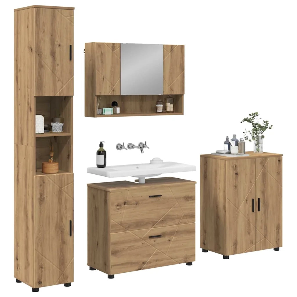 Set di mobili per il bagno con porta 4 pcs Rovere artigianale 3393092