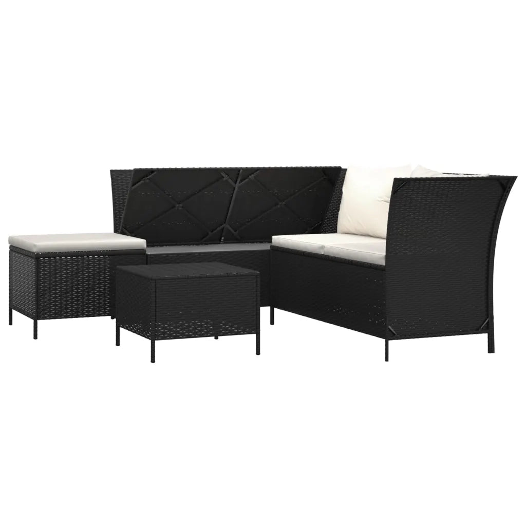 Set Divani da Giardino 4 pz | Set Salotto da Giardino con Cuscini Nero in Polyrattan