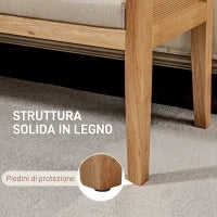 Panca Fondo Letto Boho con Seduta Imbottita e Braccioli in Legno e Rattan, 120x38x61.5cm, Crema
