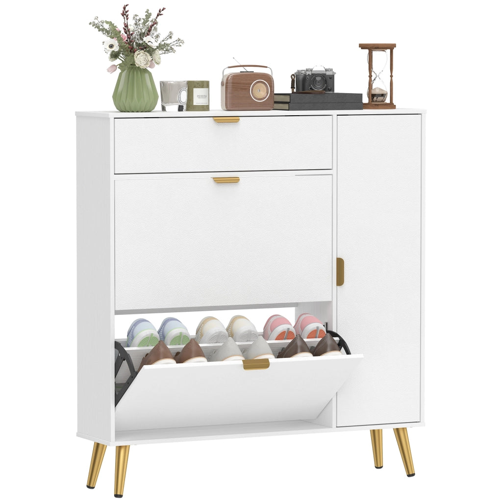 Armadio per scarpe con cassetti e ripiani ¨C zephmum ¨C bianco 99.4x23.8x106.6cm