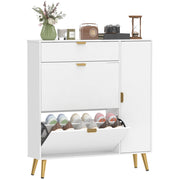Armadio per scarpe con cassetti e ripiani ¨C zephmum ¨C bianco 99.4x23.8x106.6cm