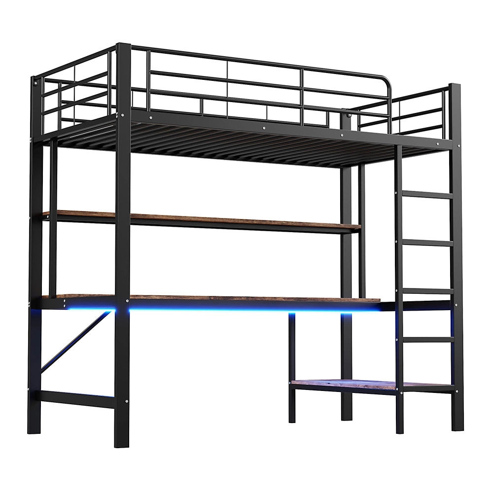 Letto mezzanino 90x200cm - Xylo - nero, USB, LED telecomando, EN747