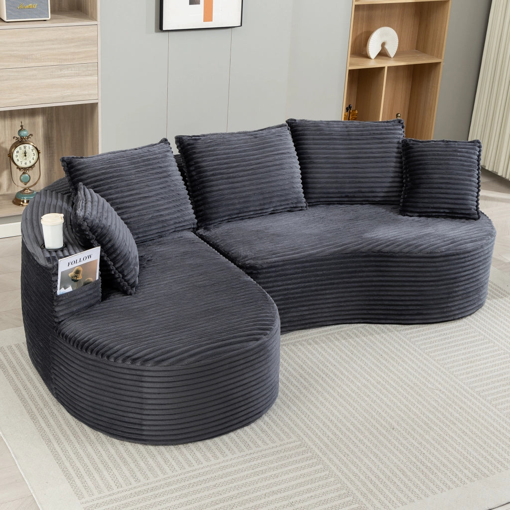 DIVANO Curvo 250x152x82 cm Tessuto a coste Grigio scuro