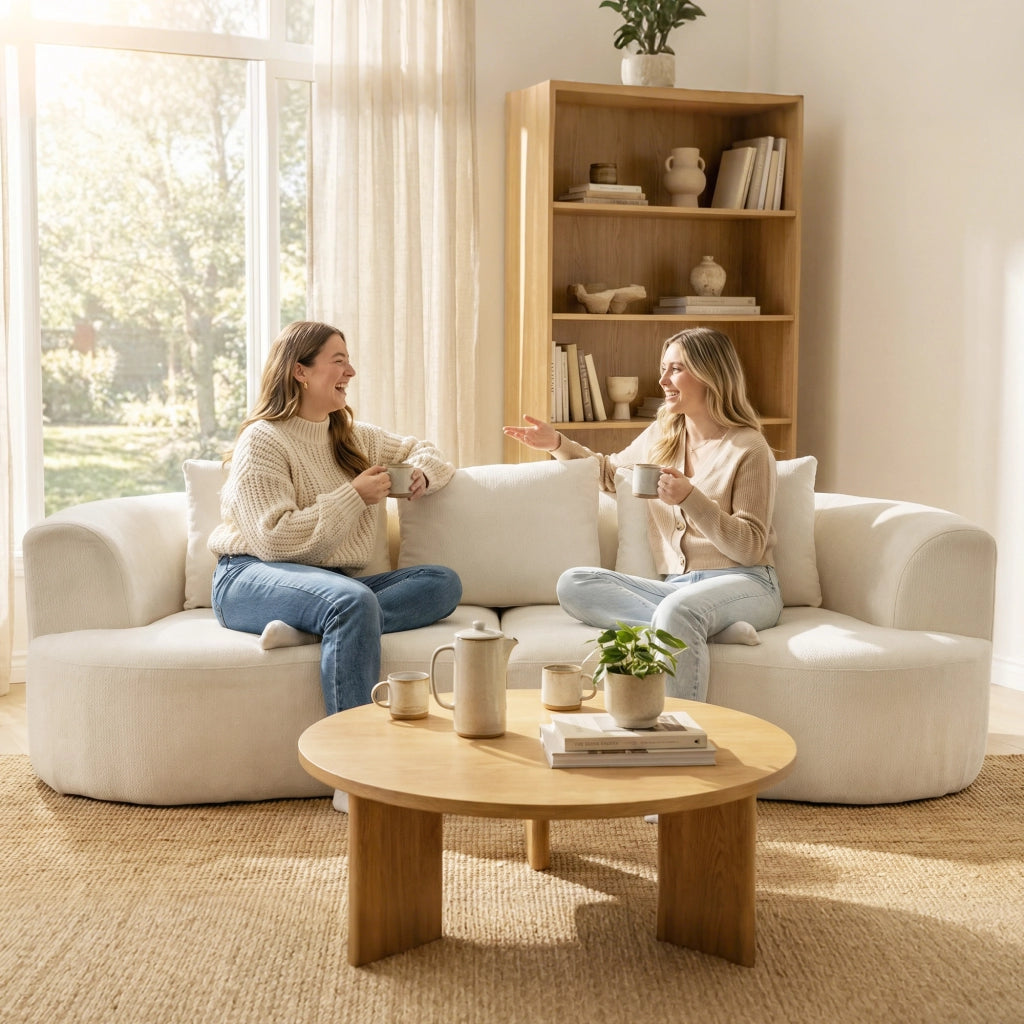Divano modulare 3 Posti 260x106x82 cm con Seduta Ampia e Cuscini in Chenille Crema