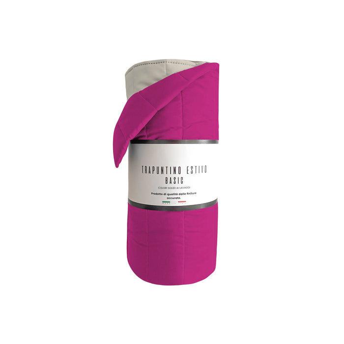 Trapuntino Double Face Singolo 100gr Tinta Unita in Microfibra Fucsia/Grigio Chiaro