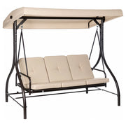 Dondolo Da Giardino 3 Posti Con Parasole E Seduta Reclinabile Trasformabile In Letto Struttura In Acciaio 195 x 120 x 175 Cm Beige