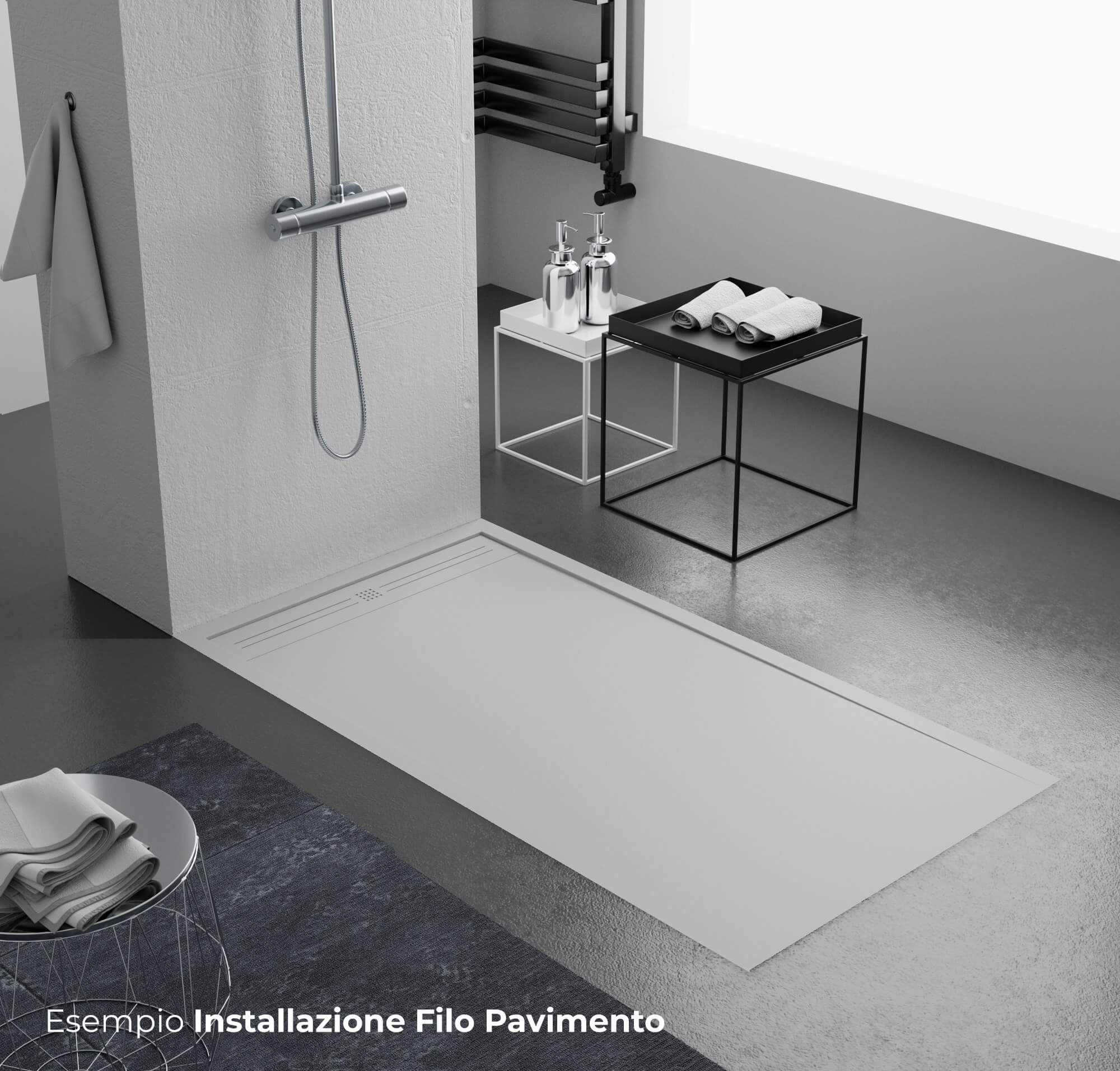 Piatto Doccia 90x190 cm in Pietra Bonussi Makalu Grigio Chiaro