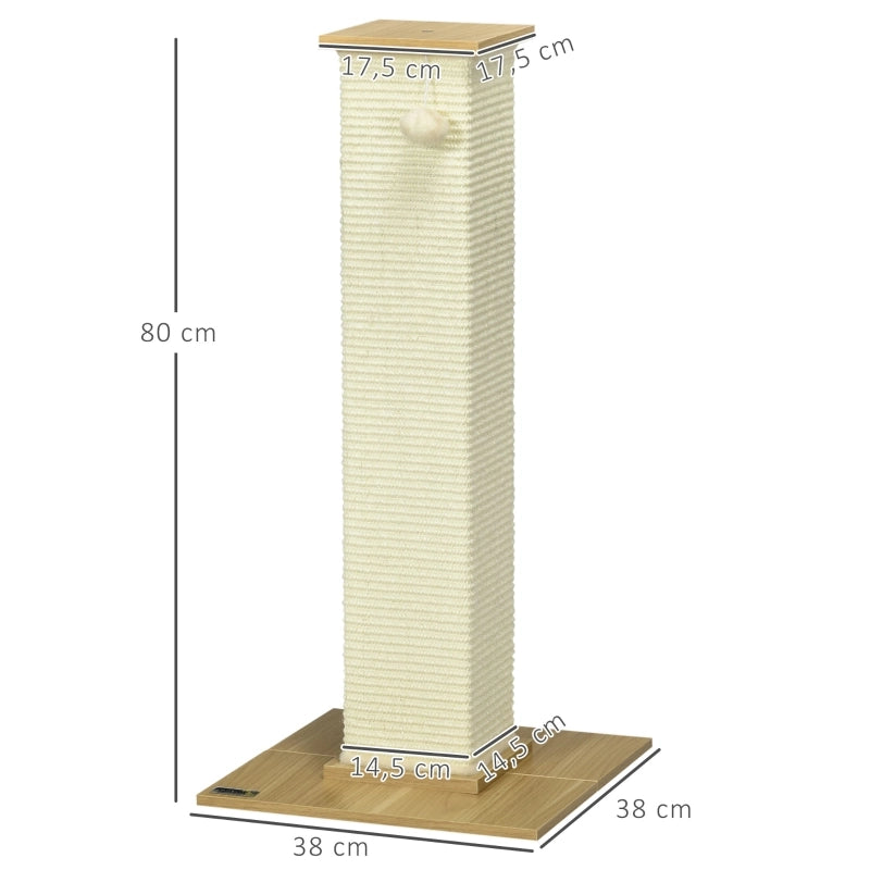 Tiragraffi per gatti con giocattoli inclusi, 38 cm x 38 cm x 80 cm, beige + naturale