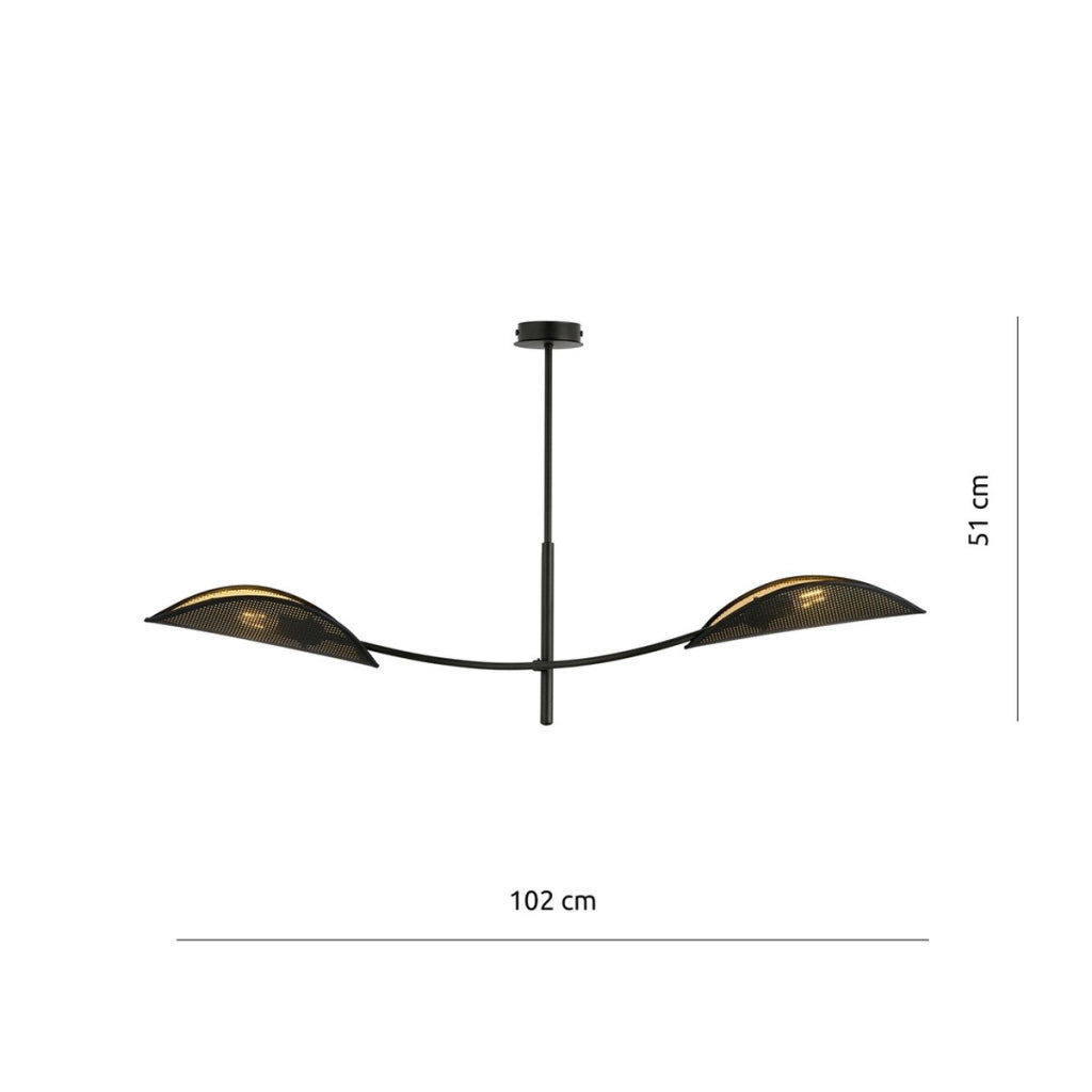 Lampada a sospensione Lotus in acciaio nero e oro