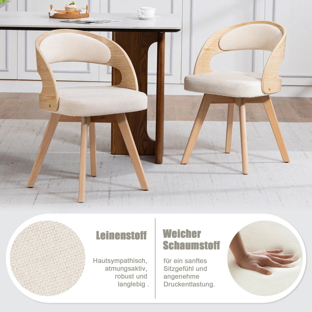 Sedia da Pranzo Girevole con Seduta Imbottita e Schienale Ergonomico in Lino Beige