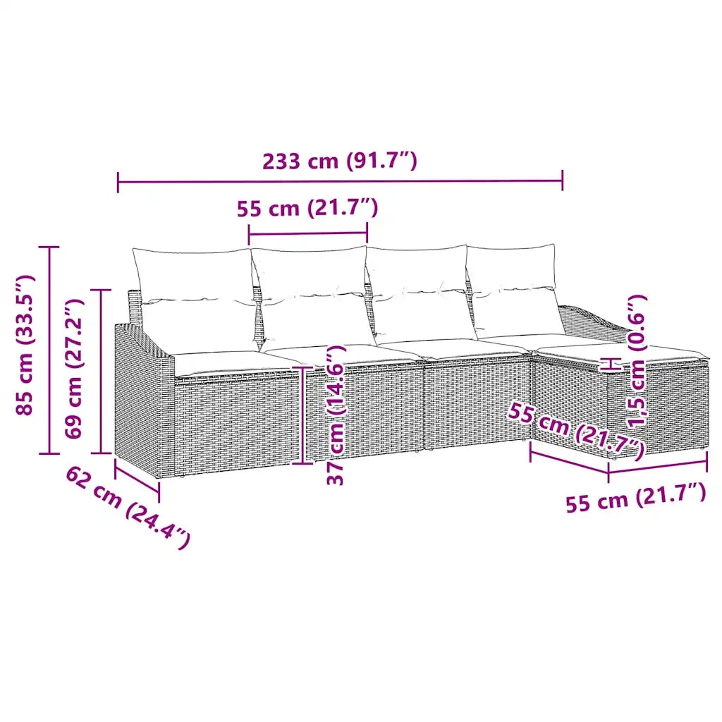 Set di divani con cuscino 5 pcs Marrone polyrattan 3346678