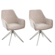Set di 2 sedie da pranzo girevoli in tessuto beige con braccioli e schienale, gambe in metallo beige, stile retrò-contemporaneo