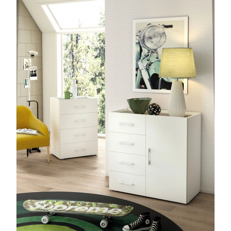 Cassettiera 4 cassetti con guide in metallo e piano vassoio effetto cemento bianco 60x41x87 cm - Terraneo