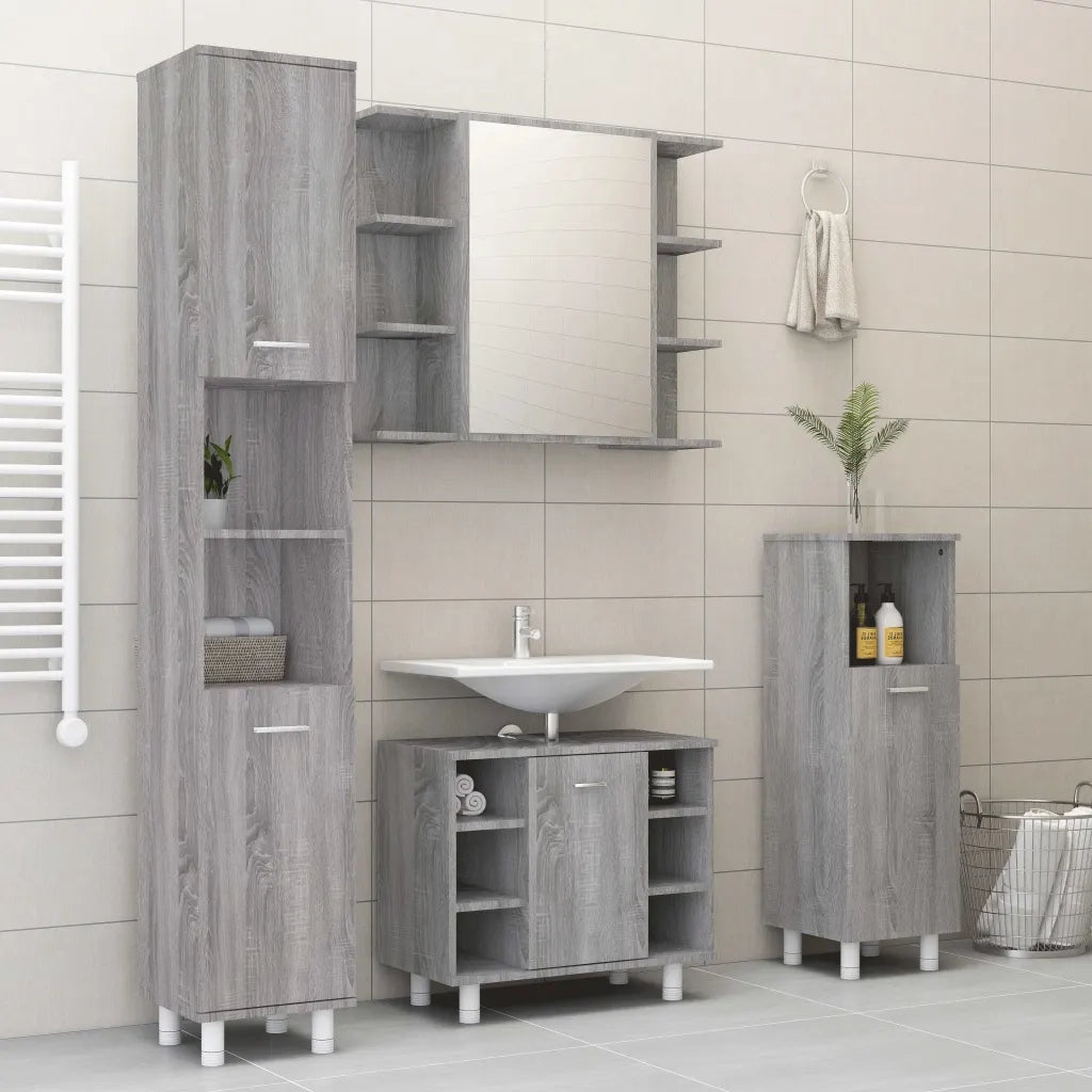 Set Mobili da Bagno 4 pz Grigio Sonoma in Legno Multistrato 3187613