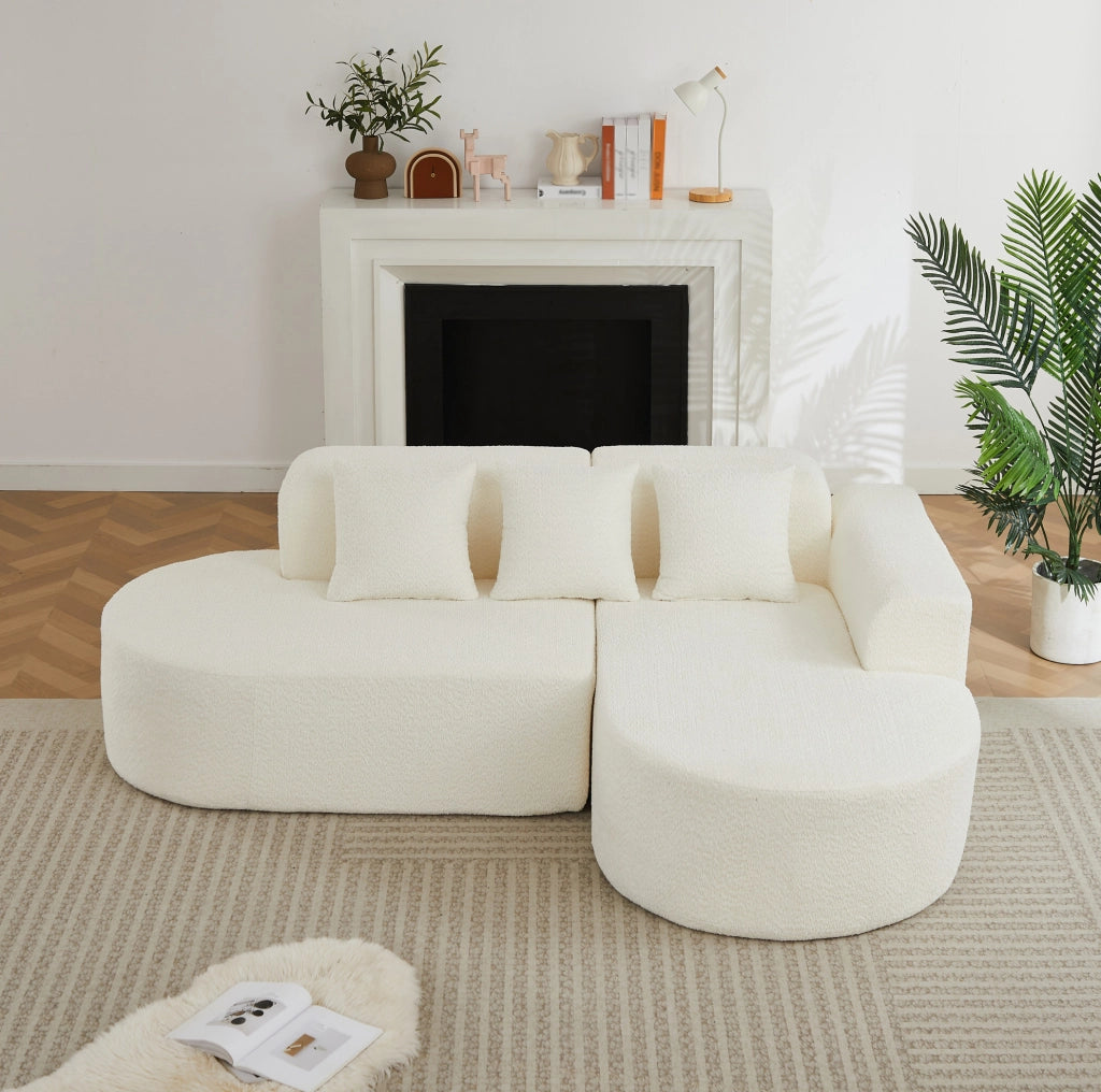 Divano angolare destro in ciniglia beige con 3 cuscini schienale HOMVRA