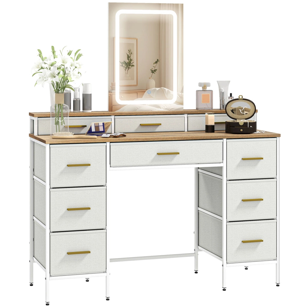 Scrivania trucco con specchio e luci LED ¨C Zephmum ¨C 118.5x39.5x140 cm naturale
