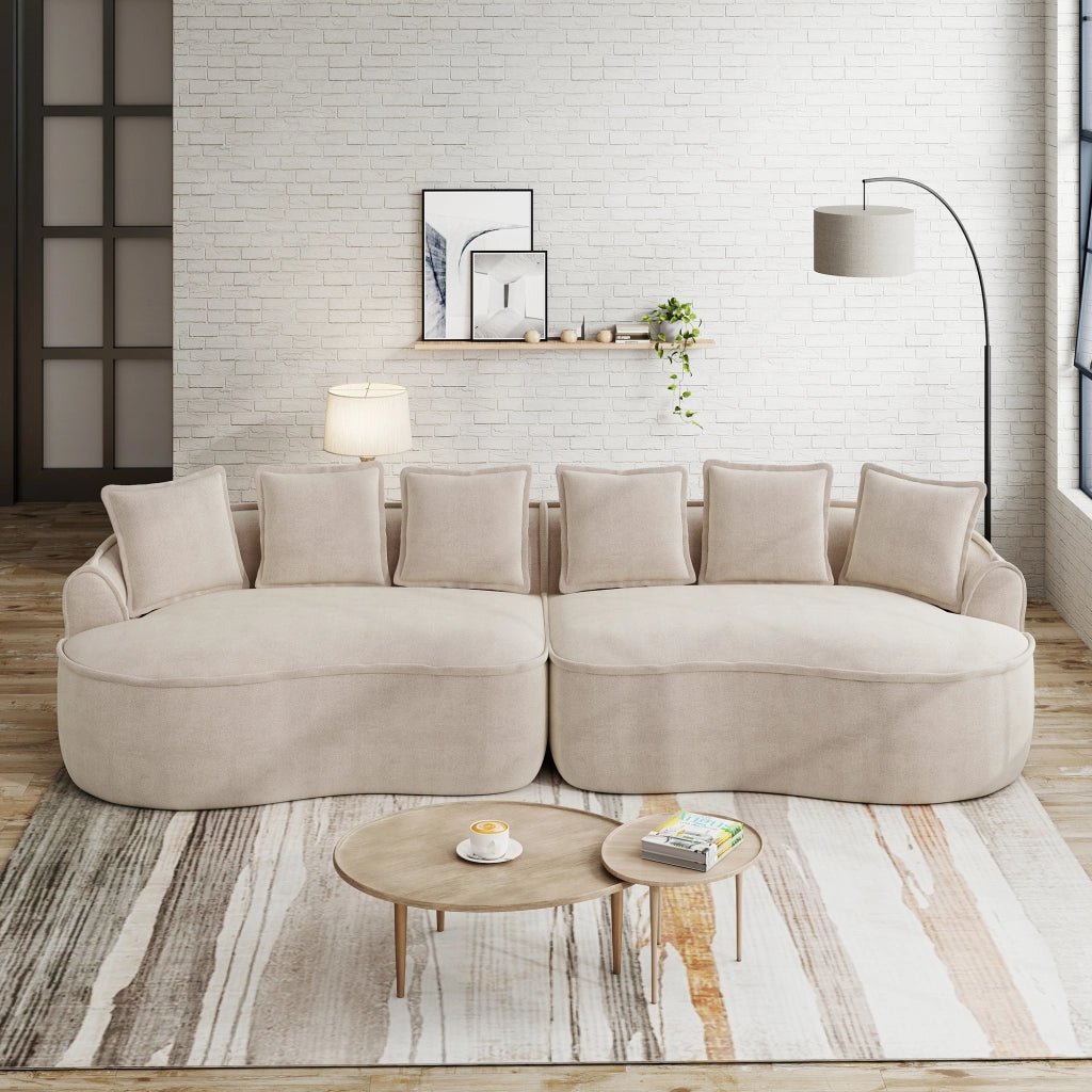 Divano 4 Posti in Tessuto Chenille con Cuscini ¨C Xylo ¨C Beige Chiaro