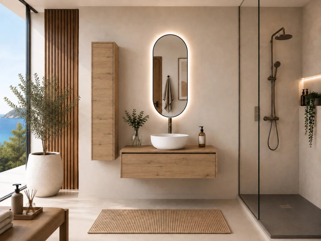 Mobile bagno componibile FORMENTERA senza specchio con modulo da 60 cm, lavabo senza colonna